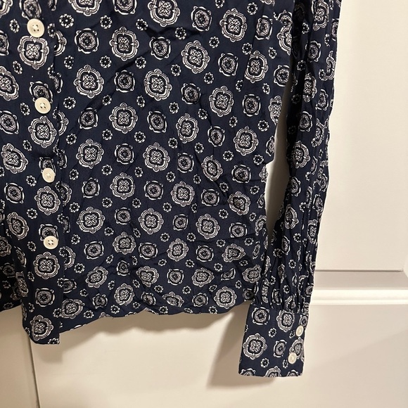 Frank And Oak Navy White floral Paisley Button Down Collared Blouse Size Small - Picture 2 of 10